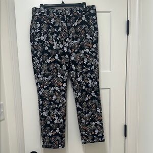 LOFT Black Embroidered Floral Pants